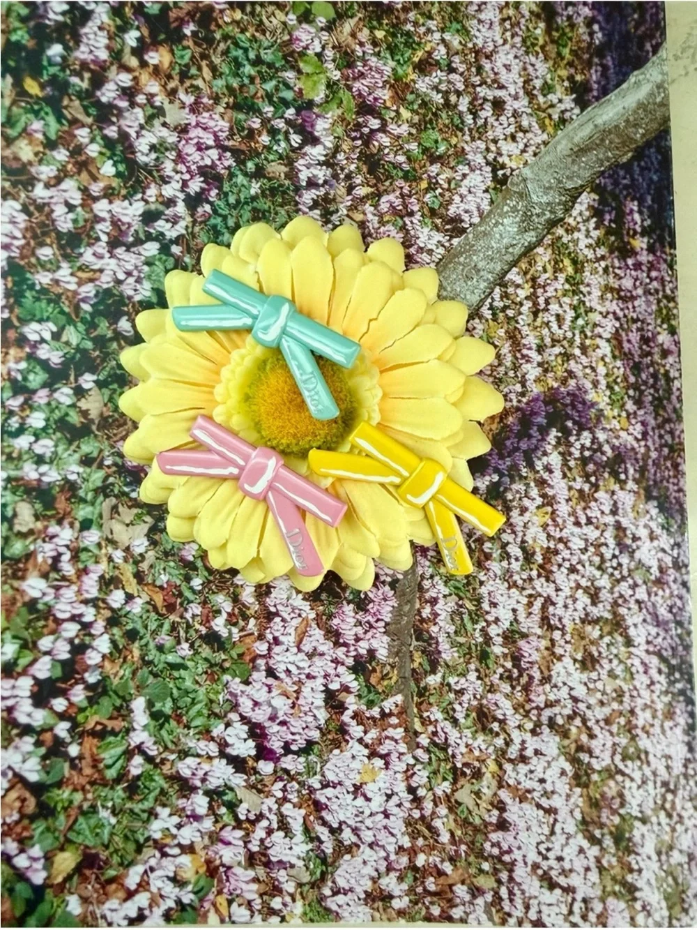 Dior Ribbon Hair Clips in Pink, Teal, Yellow